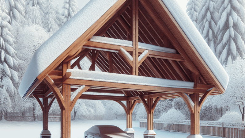 Drewniane wiaty na samochody a śnieg i wiatr – jak dobrać spadek i przekroje?